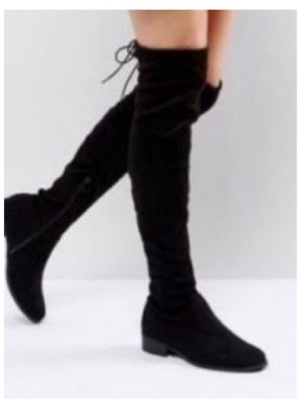 FIONI Clothing Black Faux Suede Over-the-Knee Boots with Back Tie